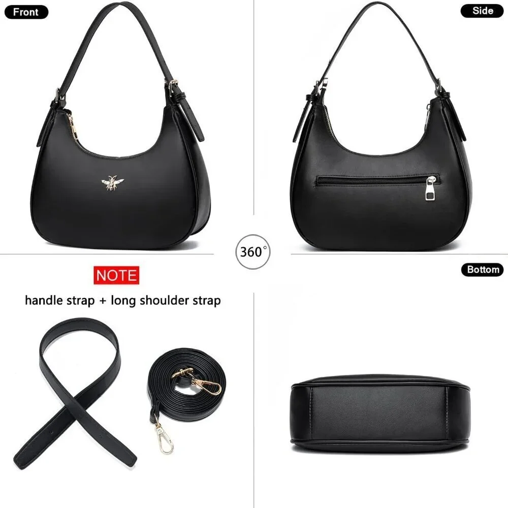 Women Small Faux Leather Crescent Shoulder Bag Hobo Clutch Crossbody Purse